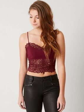 Free People Maroon Lace-Trim Cropped Cami